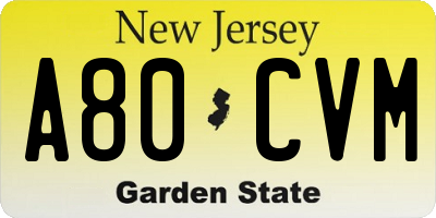 NJ license plate A80CVM
