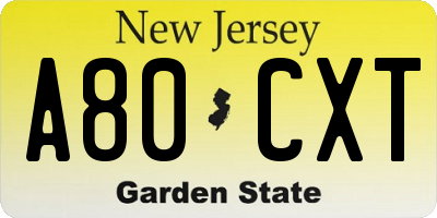 NJ license plate A80CXT