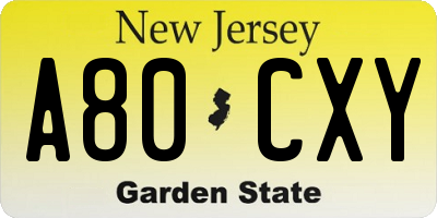 NJ license plate A80CXY