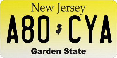 NJ license plate A80CYA