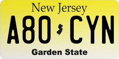 NJ license plate A80CYN