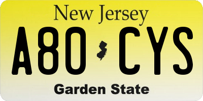 NJ license plate A80CYS