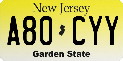 NJ license plate A80CYY