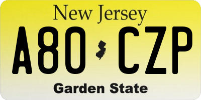 NJ license plate A80CZP