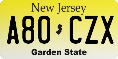 NJ license plate A80CZX