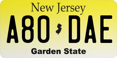 NJ license plate A80DAE
