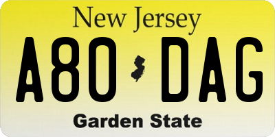 NJ license plate A80DAG