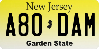 NJ license plate A80DAM