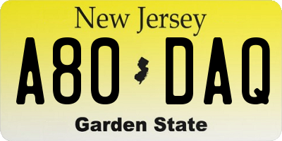 NJ license plate A80DAQ
