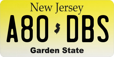 NJ license plate A80DBS