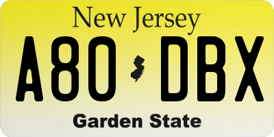 NJ license plate A80DBX