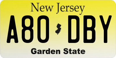 NJ license plate A80DBY