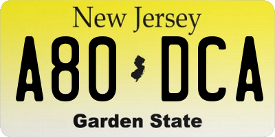 NJ license plate A80DCA