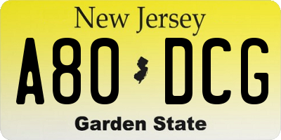 NJ license plate A80DCG