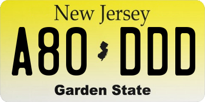 NJ license plate A80DDD
