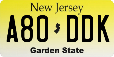 NJ license plate A80DDK