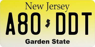 NJ license plate A80DDT