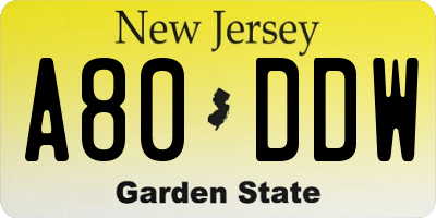 NJ license plate A80DDW