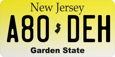 NJ license plate A80DEH