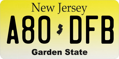 NJ license plate A80DFB