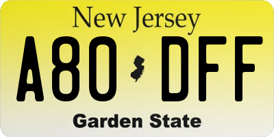 NJ license plate A80DFF