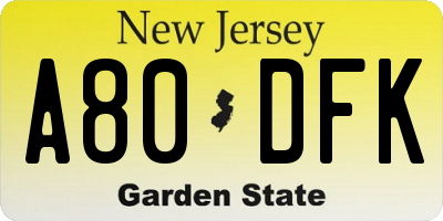 NJ license plate A80DFK