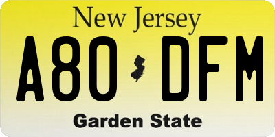 NJ license plate A80DFM