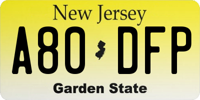 NJ license plate A80DFP