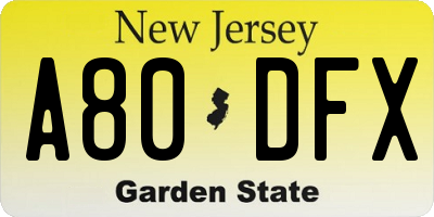NJ license plate A80DFX