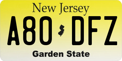 NJ license plate A80DFZ