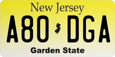 NJ license plate A80DGA