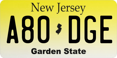 NJ license plate A80DGE
