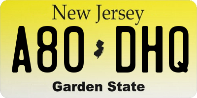 NJ license plate A80DHQ