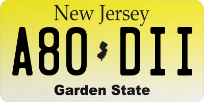 NJ license plate A80DII