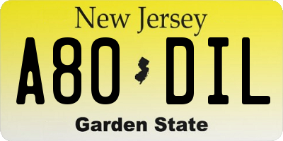 NJ license plate A80DIL