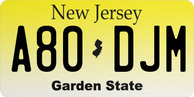 NJ license plate A80DJM