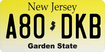 NJ license plate A80DKB