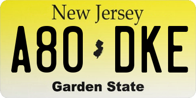 NJ license plate A80DKE