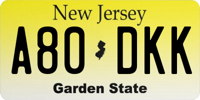 NJ license plate A80DKK