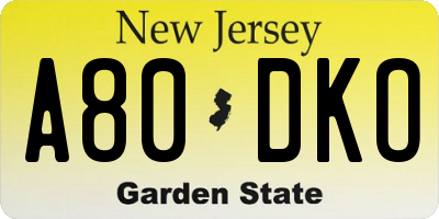 NJ license plate A80DKO