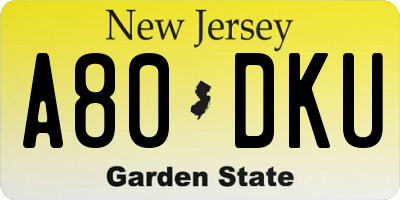 NJ license plate A80DKU