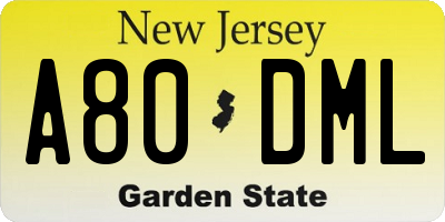 NJ license plate A80DML