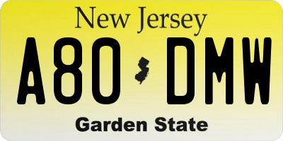 NJ license plate A80DMW