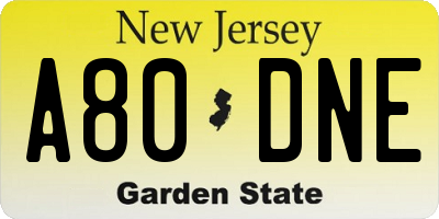 NJ license plate A80DNE