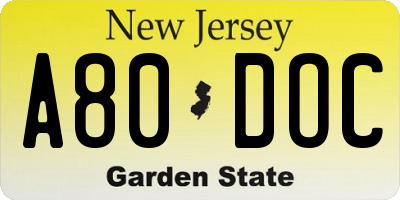 NJ license plate A80DOC