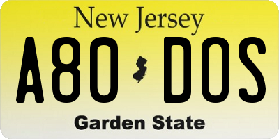 NJ license plate A80DOS