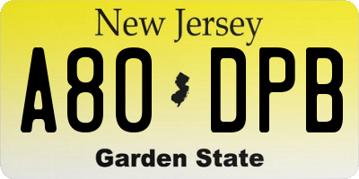 NJ license plate A80DPB