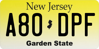 NJ license plate A80DPF