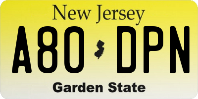 NJ license plate A80DPN