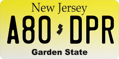 NJ license plate A80DPR